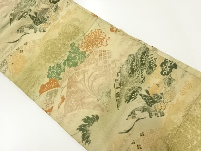 JAPANESE KIMONO / ANTIQUE NAGOYA OBI / WOVEN CRANE & PINE